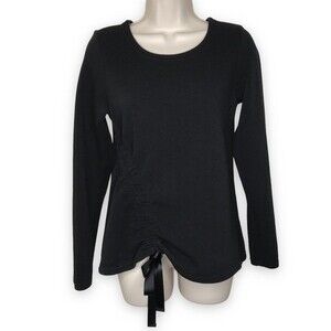 DYI Define Your Inspiration Black Ribbon Ruched Long Sleeve Black Top Women Med